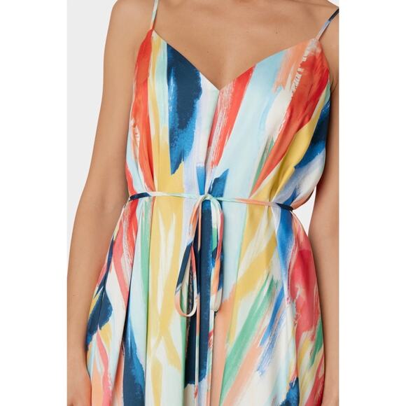 Milly NWT Becca Watercolor Brushstroke Print V-Neck Midi Dress Size Medium - Picture 3 of 7